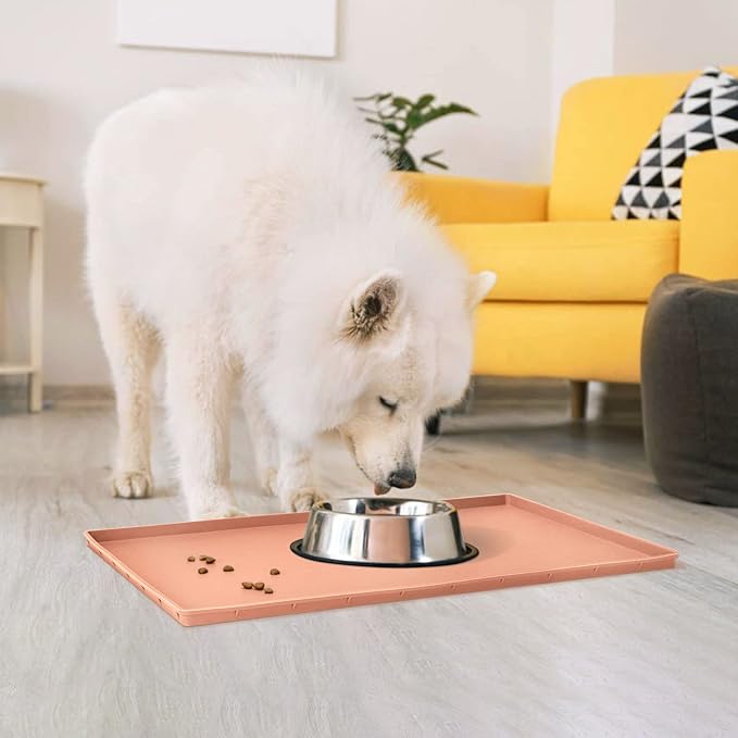 Dog Food Mat,Silicone Waterproof Food Tray,Non Slip Pet Bowl Mats Placemat,1" Raised Edge,Suitable for Most Small and Medium Sized Pets,32" x 24"