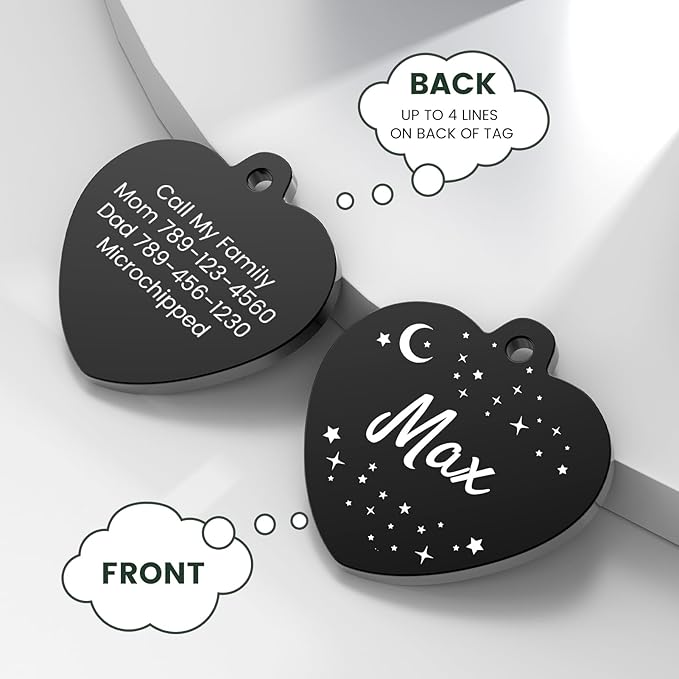 YEHANTI Dog Tags Personalized for Pets with Name Pattern Art Design - Engraved with Laser - Stainless Steel Cats Dogs ID Tags - Stylish Dog Collar Accessories (Heart)