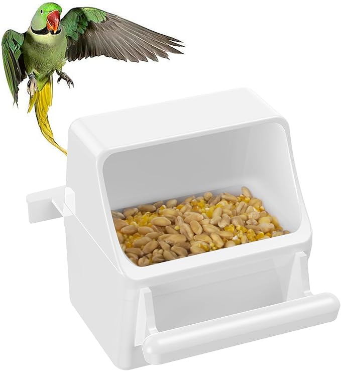 Pawfly 1 Pcs Bird Feeder Hanging Plastic Bird Cage Feeders with Hooks Birds Water Dispenser with Perch Birds Water Feeders for Cage Parrot Feeder Food Bowl for Parakeet Cockatiel Canary