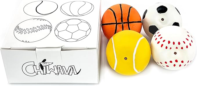 CHIWAVA 4 Pack 2.4" Squeak Latex Puppy Dog Toy Ball Sports Balls Sets Fetch Interactive Toy for Small Dogs