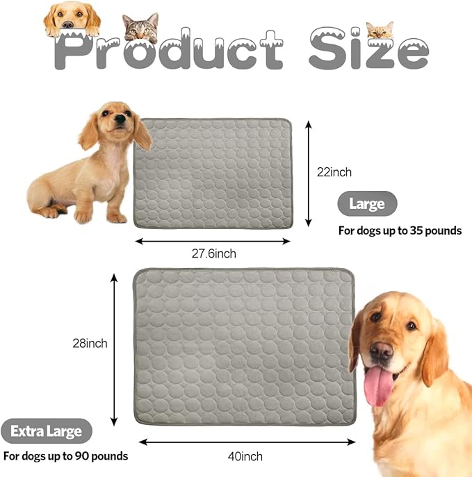 Dog Cooling Mat Pet Cooling Pads Dogs & Cats Pet Cooling Blanket for Outdoor Car Seats Beds (Grey, 22IN*28IN)
