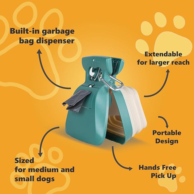 Medium Pooper Scooper, Portable and Handheld Size for Walking Large and Small Dogs Outside Yard or Travel Outdoors, Pup Poop Scoop with Container and 30pcs Pet Waste Bag Attachment