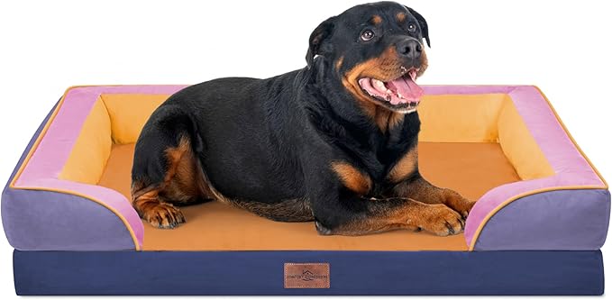 Comfort Expression Orthopedic Dog Bed for Extra Large Dogs 45x35 Inch, Waterproof Egg Crate Foam XL Pet Bed with Removable Bolsters, Dog Couch with Washable Cover & Non-Slip Bottom, Orange Breeze