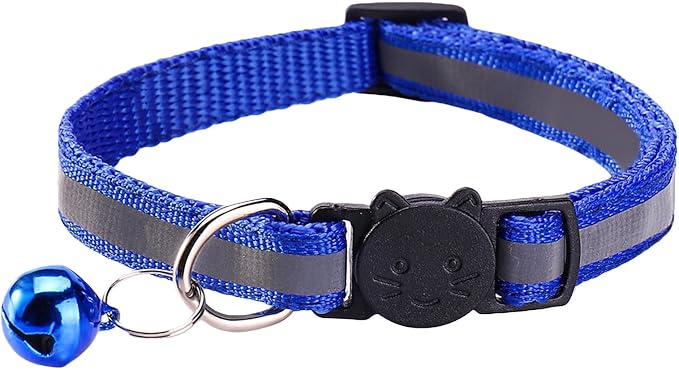 14 Pack Breakaway Cat Collar with Bell, Reflective Kitten Collar for Girl Boy Cats, Safety Buckle Adjustable 7.5-12.5 Inch, 0.4 Inch Width Lightweight, Pet Gifts (Navy Blue)