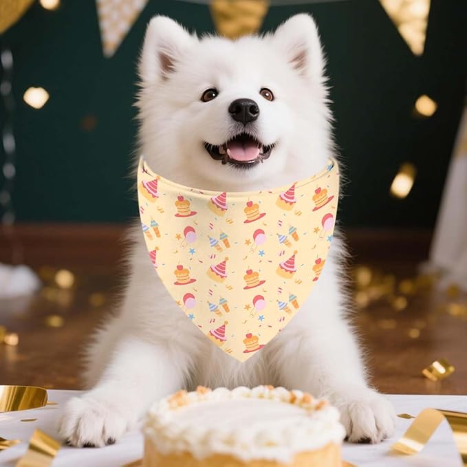 Birthday Dog Bandanas, Double Side Reversible Large Pet Scarves, Celebration Set, Adjustable Triangle Holiday Bandanas for Dogs Girl Boy Pets