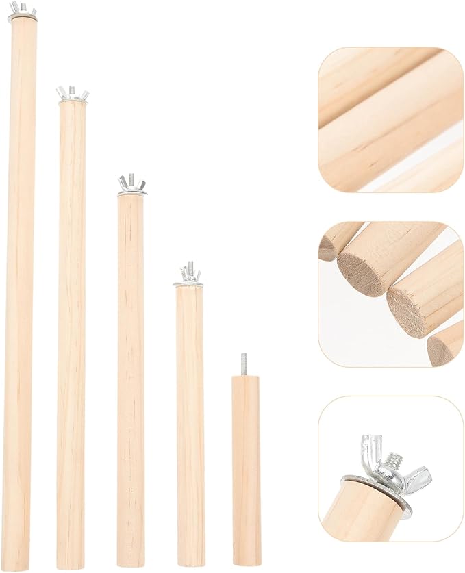 Veemoon Wood Bird Perch Stand 5pcs Parrot Cage Stick Standing Sticks Climbing Branch Rod Bird Cage Grinding Toy for Cockatiels Parakeet （10+15+20+25+30 CM）