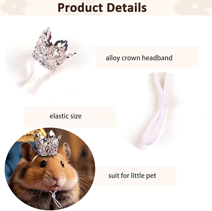 1PCS Crown Tiara Headband for Cat Dogs Puppy Birds Ducks Chicken Rabbit Hamster Pets Party Birthday Grooming Hair Accessories(Silver, Elastic)