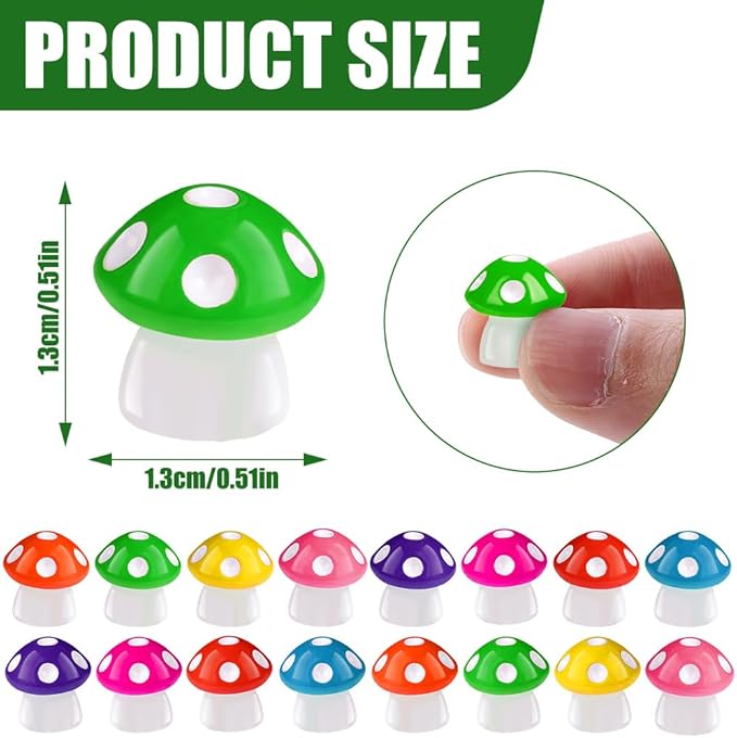 DIYDEC 100pcs Mini Resin Mushroom 8 Colors Small Mushrooms Figures Tiny Resin Mushrooms Plastic Little Miniature Mushrooms Bulk for Dollhouse Decor Micro Fairy Garden Landscape Aquarium Tiny Toys