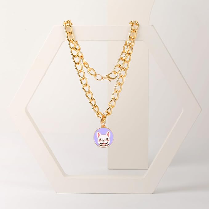 HOWWFALY Dog Collar and Cat Chain Necklace Stainless Steel Adjustable 18K Gold Heart-Shaped Necklace for Small Pets Cats Kitten Puppy (Gold, 17.7 inch)
