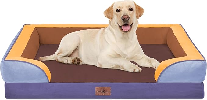 Comfort Expression Orthopedic Dog Bed for Extra Large Dogs 42x30 Inch, Waterproof Egg Crate Foam XL Pet Bed with Removable Bolsters, Dog Couch with Washable Cover & Non-Slip Bottom, Honey Lavender