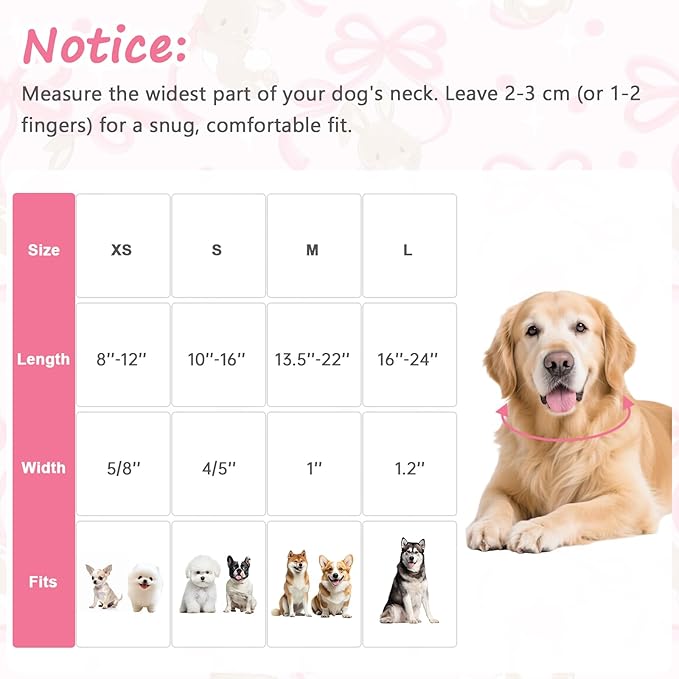 Easter Dog Collar, Spring Pink Dog Collar with Pink Bow & Rabbit, Adjustable Cotton Puppy Collars Girl Boy Collar for Small Medium Large Dogs -S
