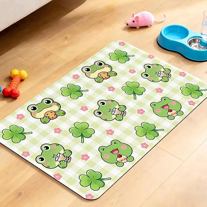 Dog Food Mat for Pet Cat Food Mat, Cute Frog Absorbent Quick Dry Dog Bowl Mats for Food and Water, Non-Slip Cat Pet Feeding Mats for Floor Placemats 12"x20"