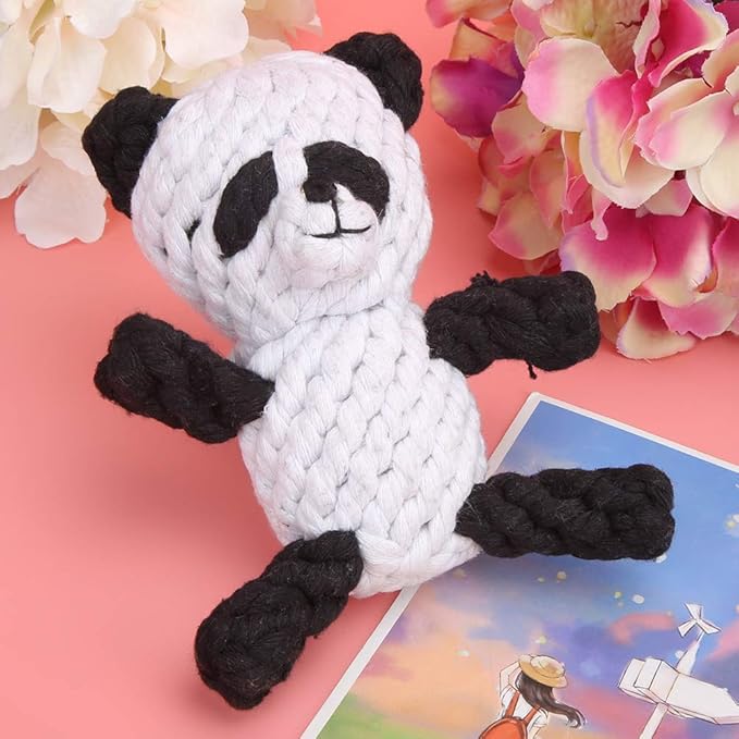Pet Cotton Rope Biting Chewing Molar Toy, Cartoon Animal Shape & Pure Manual Weaving, Dog Rope Toys with Strong and Hard, Grind and Clean Teeth, Relieve Pressure (Panda)