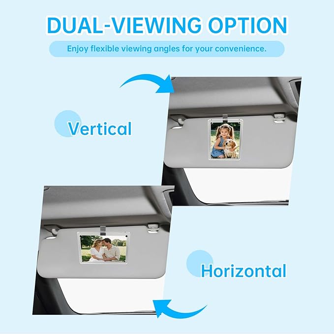 4 Pack Magnetic Car Visor Photo Holder – Personalized Acrylic Clip for Family, Pets, Travel Pictures – Easy Snap-On Car Accessory for Sun Visor (4 Pack, 2.4''x3.5'')