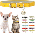 Gold Puppy Collar with Bell, Soft Pu Leather Cat Collars Adjustable Buckle for XXS XS Extra Small Medium Tiny Female Male Boys Girls Pets Dogs Kitten Teacup Yorkie S