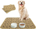 BINGPET Waterproof Dog Food Mat Non-Slip - 2 Pack Dog Bowl Mat Absorbent Pet Feeding Mats Washable Pee Pads for Puppies Cats, Bone & Paw Pattern 35.4" X 23.6"
