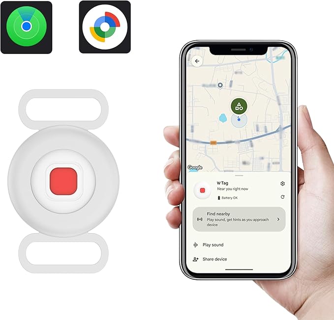 Bluetooth Dog Tracker Tag, Pet Tracker for Dogs with Silicone Collar Holder, Works with Apple Find My & Android Find Hub, IP67 Waterproof Anti-Lost Locator, White 1 Pack