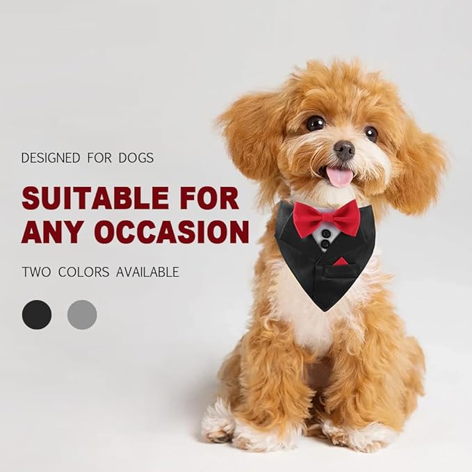 Tuxedo Dog Collar for Wedding Engagement and Birthday,Adjustable Formal Dog Bandanas Collar with Bow Outfit,Suitable for Small Medium Large Dog