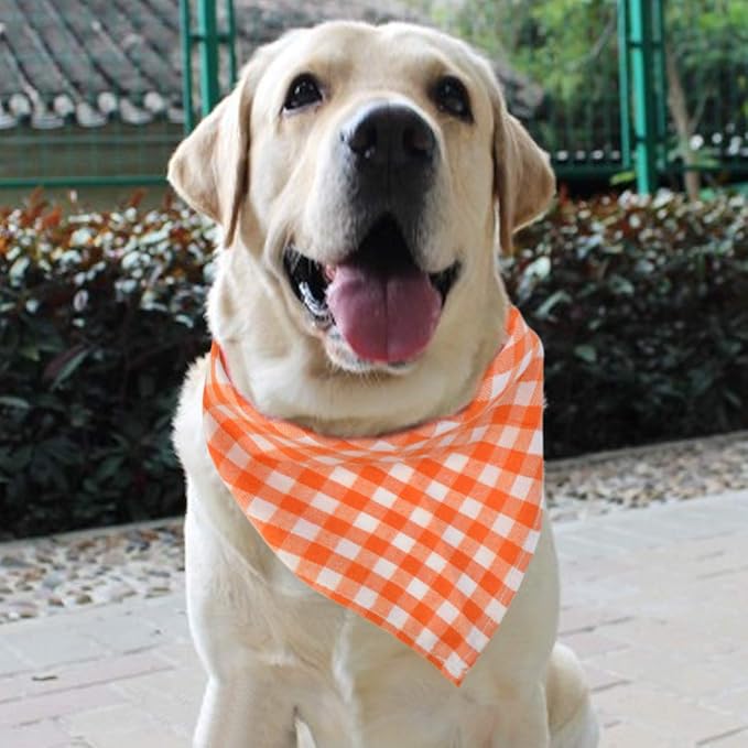 15pcs Dog Bandanas, Dog Scarf Kerchief Bibs Washable Girl Boy Dogs Bandanas Set Cotton Checkered Pet Bandana Outdoor Fall Accessories for Small Dogs Cat Pet
