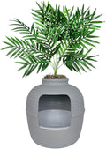 Good Pet Stuff Hidden Litter Box Planter, Decorative Cat Litter Enclosure with Carbon Filter, Artificial Plant, Easy Clean, Indoor Design, Original Round Style, Essentials Kit, Stone Gray
