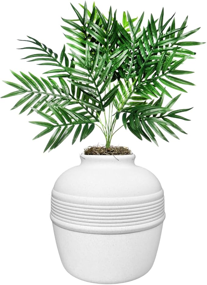 Good Pet Stuff Hidden Litter Box Planter, Decorative Cat Litter Enclosure with Carbon Filter, Artificial Plant, Easy Clean, Indoor Design, Original Round Style, Essentials Kit, White Birch
