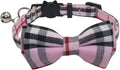 THAIN Cat Collar Breakaway with Bell and Bow Tie Safety Buckle Pink Plaid Pattern Adjustable 7-11 inches for Kitten Cats(Pink Plaid)