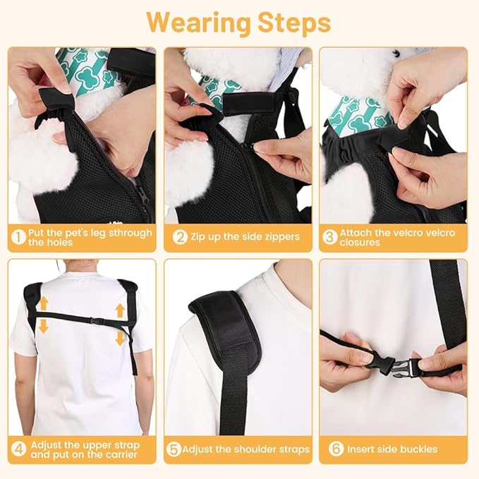 Inspack Dog Backpack Carrier/Cat Carrier, Adjustable Pet Front Carriers Travel Bag for Puppy Medium Dogs, Legs Out, Soft Ventilated Doggie Chest Carry Backpacks for Hiking/Camping, 10-16 lbs, Black