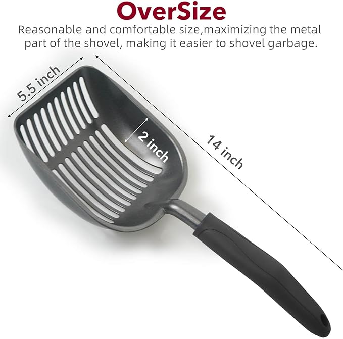 Cat Litter Scoop, Kitty Metal Scooper, Aluminum Alloy Sifter, Kitten Pooper Lifter, Deep Shovel, Long Handle, Poop Sifting, Durable, Heavy Duty, for Litter Box
