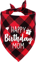Ptzizi Funny Red Plaid Happy Birthday Mom Dog Printed Triangle Bandana, Small Medium Large Girl Pet Dog Birthday Party Scarf Bib Accessories Gift for Pet Dog Lovers Gift