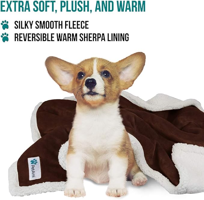 PetAmi Dog Blanket for Medium Large Dogs, Pet Bed Blanket Cat Puppy Kitten, Fleece Furniture Couch Cover Protector Sofa Car, Soft Sherpa Dog Throw Plush Reversible Washable, 40x60 Brown