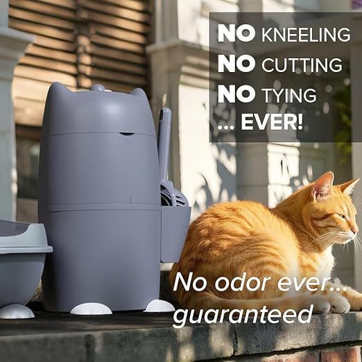 Red Rocket Pets Cat Litter Trash Can Kitty Twister Plus, No Smell Litter Storage Container, Litter Disposal System with Scooper and 2X Refill Bags (Grey Standard)