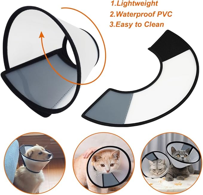 Vivifying Cat Cone, Adjustable Recovery Pet Cone, Three Sizes Lightweight Plastic Elizabethan Collar for Cats, Mini Dogs and Rabbits (Black)