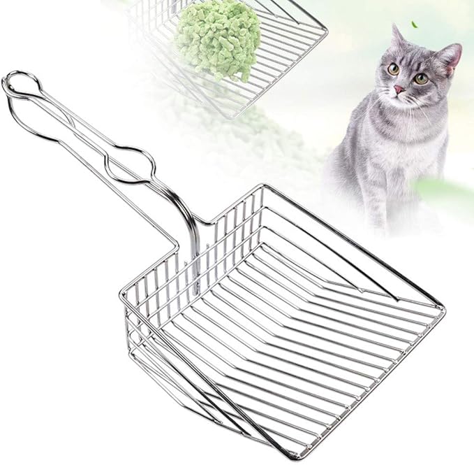 Cat Litter Scoop, Durable Metal Pet Kitty Kitten Sifter Heavy Duty with Long Handle Pet Kitty Dog Pooper Scooper, Easily Clean Litter Box