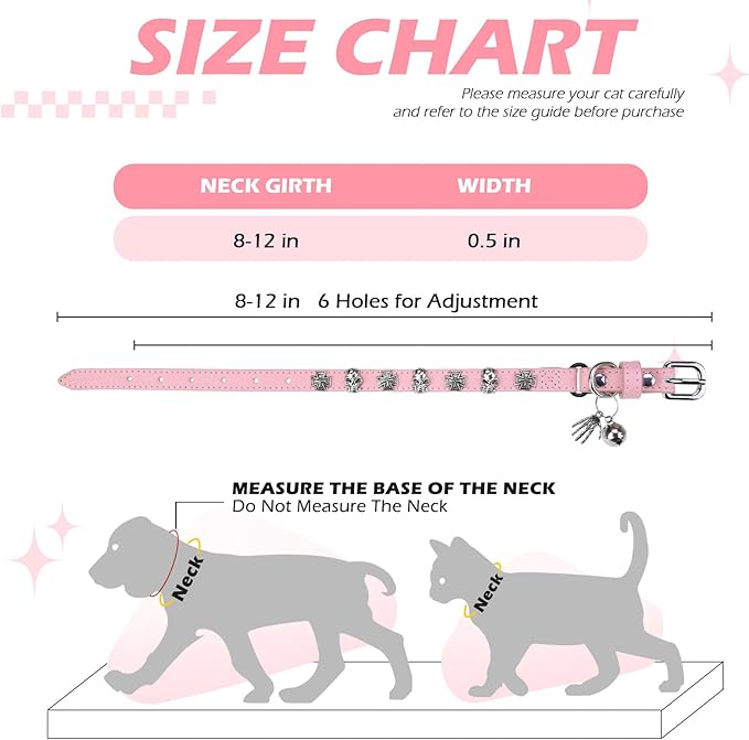 EXPAWLORER Cat Collar for Girl Boy Cats- Adjustable Leather Pet Collar with Safety Elastic Belt,Personalized Punk Accessories Buckle Collars with Bell & Durable D-Ring,Skull（Pink）