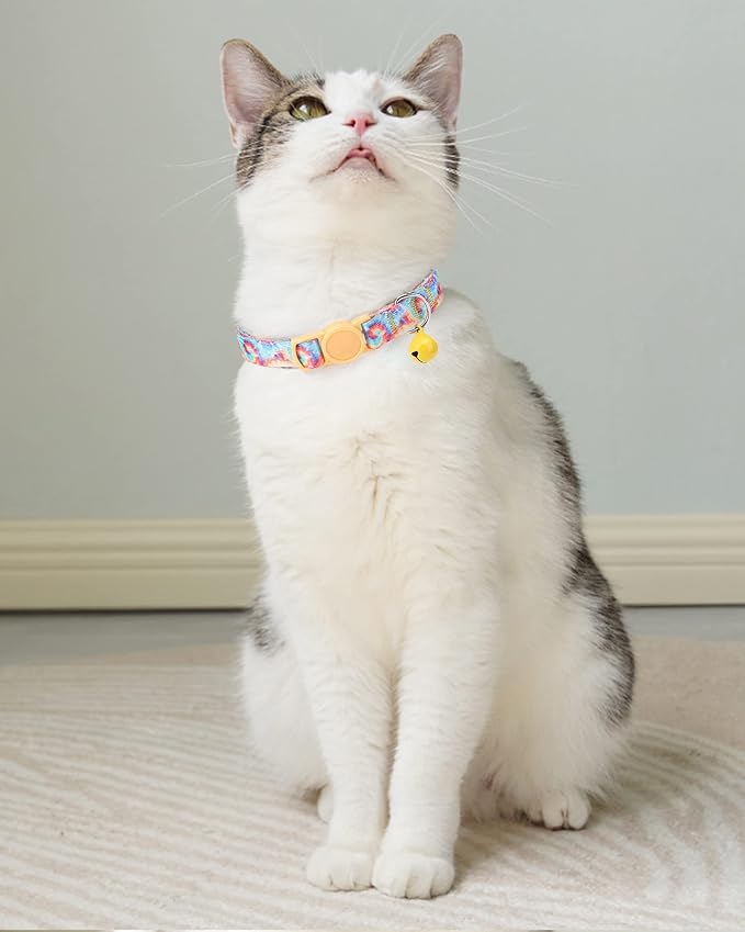 SOLMOONY Cute Cat Collar for Girl Boy,Colorful Breakaway Cat Collars with Bell 2 Pack，Adjustable Printed Nylon with Safety Buckles Kitten Collar (Coloured Drawing)