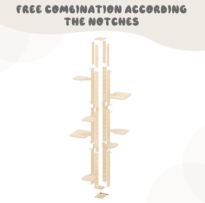 COZIWOW Floor to Ceiling Cat Tree Tower for Indoor Large Cats, 7 Tier Tall Cat Climbing Pole with Adjustable Height (98-114 inches), Modern Climbing Tower, Wood