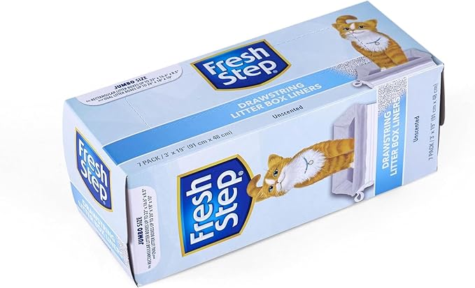Fresh Step Jumbo Drawstring Cat Litter Box Liners, Unscented Heavy Duty Kitty Litter Bags for X-Large Oval or Rectangle Pans, Helps Contain Mess, Easy Lift Out Cleanup, 36 x 19 in, 7 Count - 3 Pack