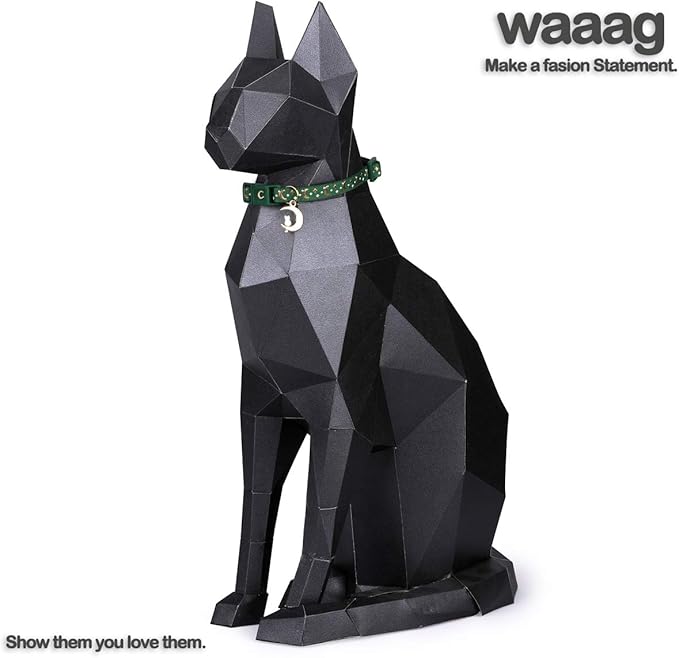 waaag Gold Moons and Stars Safety Breakaway Cat Collar, Glow in The Dark (Kitten 6.5"-10" Neck, Emerald)