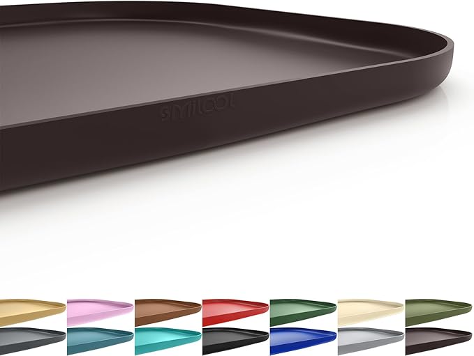 Silicone Pet Feeding Mat with Raised Edge for Food and Water, Dog Bowl Mats, Cat Bowls Placemat with High Lip for Floor Waterproof, Rubber Tray for Cats and Dogs 19 x 12 x0.7 Dark Brown
