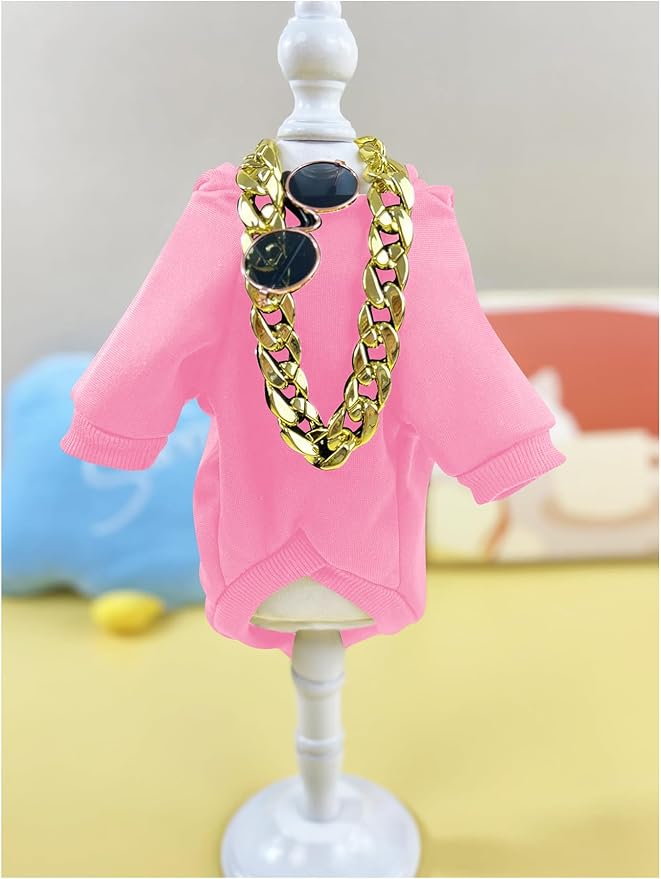 QWINEE 3Pcs Dog Hoodie Cat Apparel Dog Custume Set with Necklace and Sunglasses Pet Clothes for Puppy Small Medium Dogs Cats Light Pink Medium