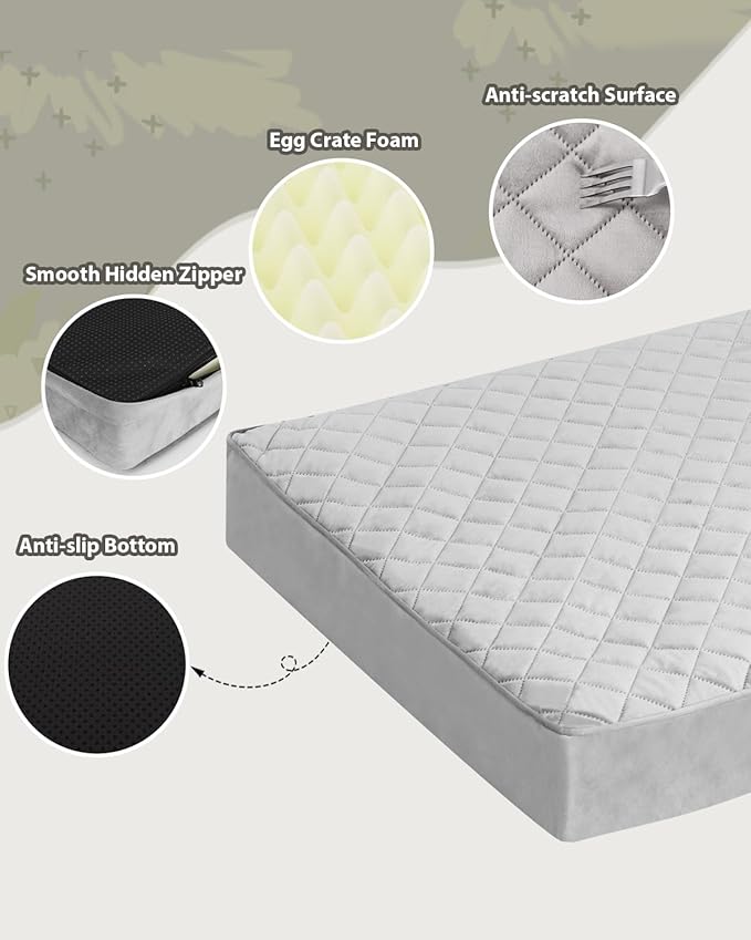 Orthopedic XL Dog Beds Large Sized Dog Waterproof Bed with Removable Washable Cover and Non-Slip Bottom, Quilting Pet Mattress for Crate, 41x27 Inch, Light Gray