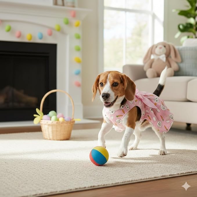 Easter Dog Dress with Pink Bunny Print, Cute Spring Pet Skirt for Small Dogs and Puppies, Soft Comfortable Outfit for Holiday