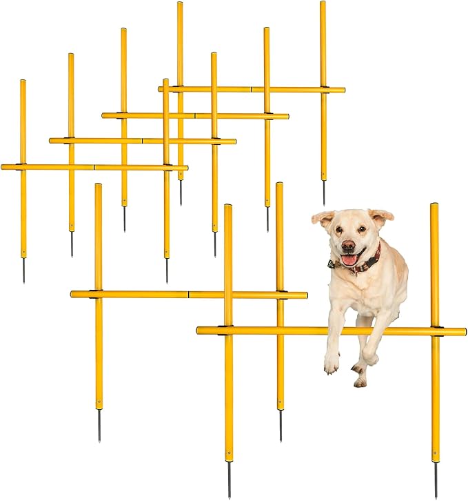 TNZMART 2.6 FT Dog Agility Obstacle Course Backyard Set Wave Poles and Adjustble Hurdles Training Exercise Equipment for Dogs (Pack of 6 Yellow)