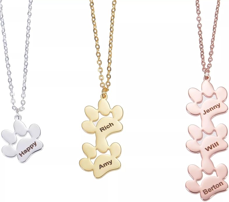 Personalized Cute Dog Cat Paw Name Necklace Forever Love Custom Heart Pendant Pet Name Necklace Gift for Pet Lovers