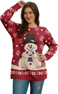 YESNO Women Christmas Sweater Graphic Printed Oversized Pullover Sweaters Casual Loose Knit Tops S01