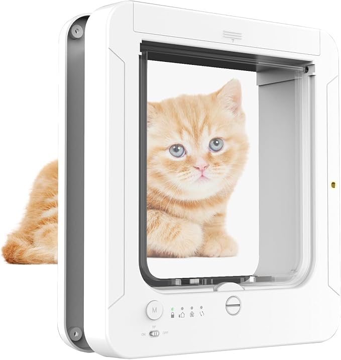 Smart Cat Door for Interior & Exterior Doors, Outer Frame Size 11.5"x10.1", Microchip Kitten Door with 3 RFID Collar Sensor Keys, Electronic Activated Opening Pets Cats Flap for Windows, Walls, Doors