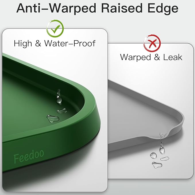 Pet Feeding Mat [Warped Resistant Raised Edge], Water-Proof Silicone Placement for Food Water Bowls, Anti-Slip Base Protect Floor, BPA-Free&Dishwasher-Safe [28.5x16.5inch XL, Green]