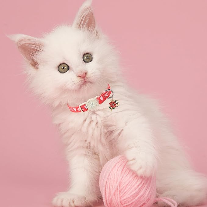 Cat Collar, 2 Pack Cat Collars Cute Breakaway Kitty Collar with Bell, Valentine's Day Kitten Collars Pink Hearts with Safety Buckle for Girl and Boy Cats