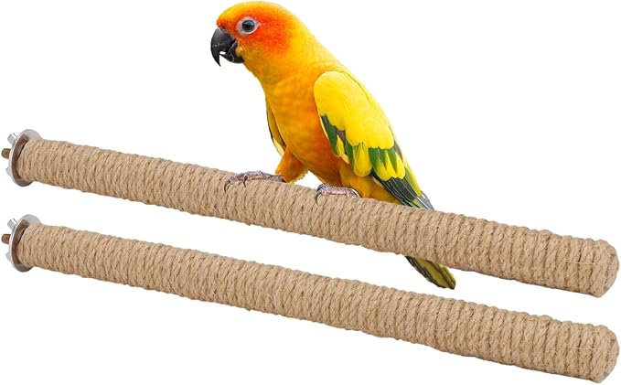 Hypeety Bird Perch Stand Natural Wood Parrot Hemp Rope Perch Birdcage Accessories Perch Standing Toy for Bird Parrot Macaw Cockatoo African Greys Budgies Parakeet 2Pcs (30cm/11.81in)