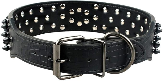 Serijoars Spiked Studded Dog Collar, PU Leather Dog Collar, Adjustable Pet Collars for Medium or Large Breed Pet (XL, Black2)
